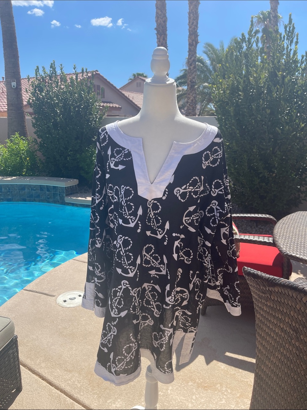 Black & White Rope Print Tunic Top